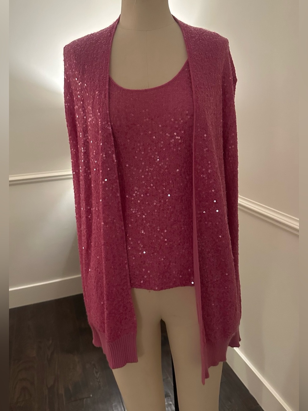 Donna Karan Pink cashmere/silk Sequin tank & cardigan set